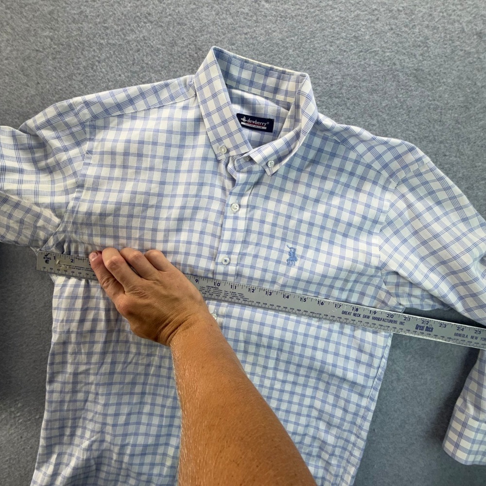 Dewberry Couture Deluxe Mens Large Blue White Plaid Roll Tab Button Down Shirt - Picture 5 of 7